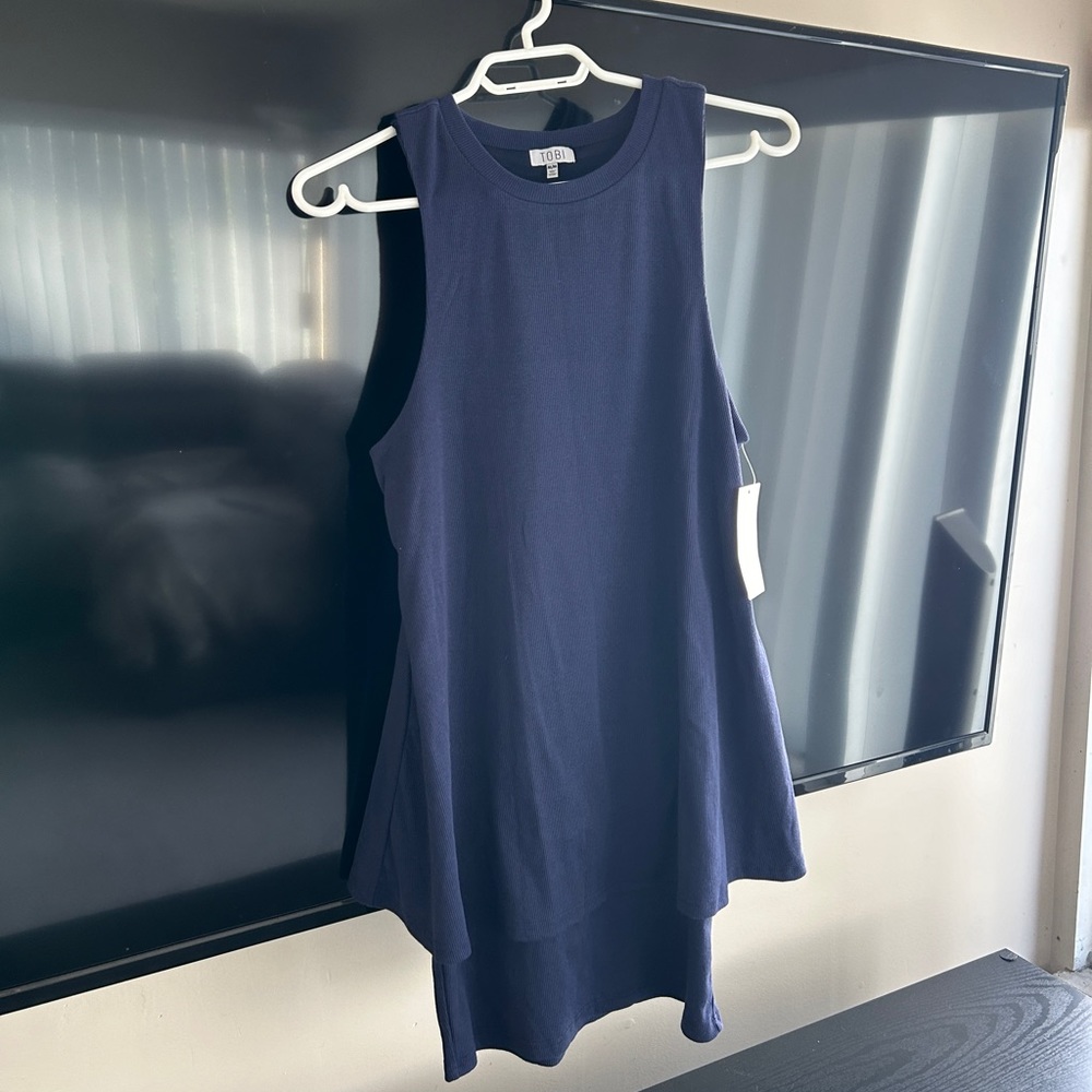 NWT Tobi Casual Robbed High Neck Dress Medium Navy